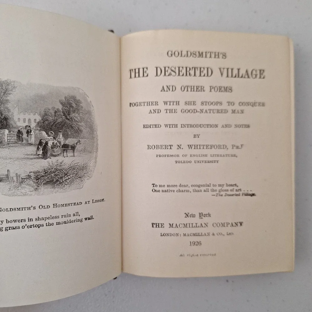 RARE 1926 Goldsmith's Deserted Village And Other Poems Macmillan Pocket Classics